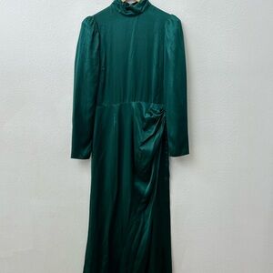 Reformation Green Long Sleeve Gown for Wedding Guests silk
